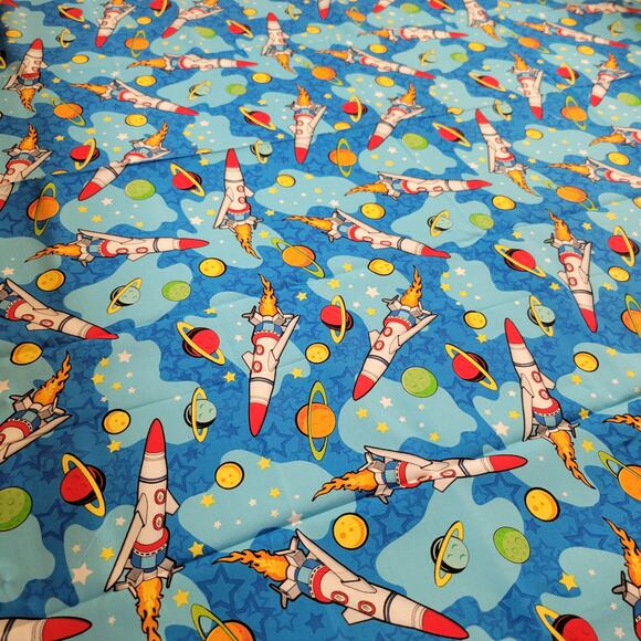 Cotton Fabric Rockets Planets Stars Space 1 Yard x 43" Hi-Fashion Fabrics - Picture 5 of 11